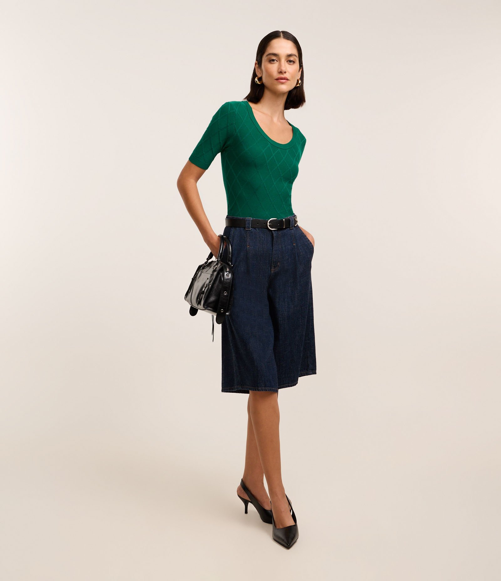 Blusa em Tricô com Losangos em Textura Verde 2