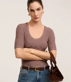 Blusa em Tricô com Losangos em Textura