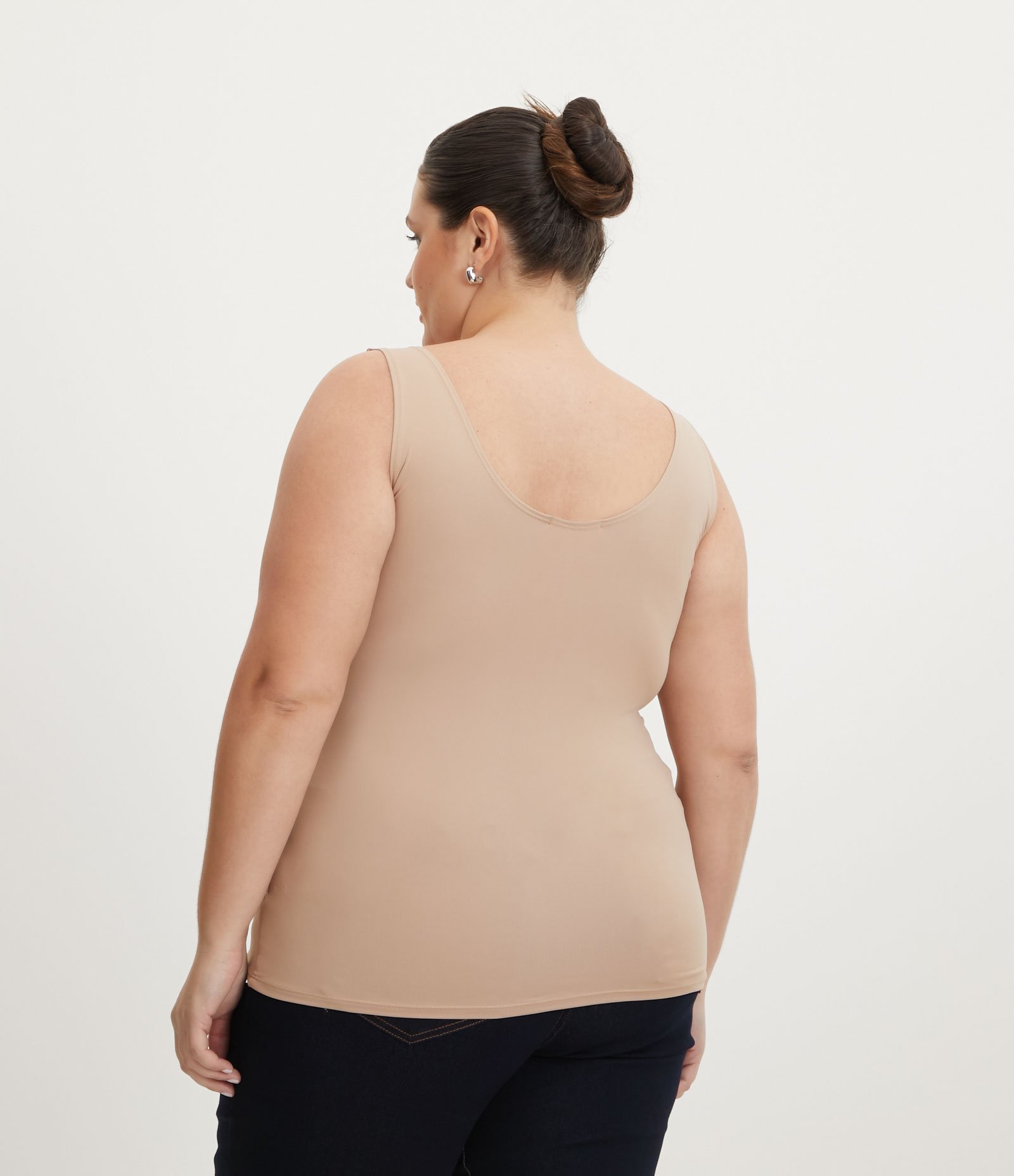 Blusa Regata em Poliamida com Alças Largas Curve & Plus Size Bege 3
