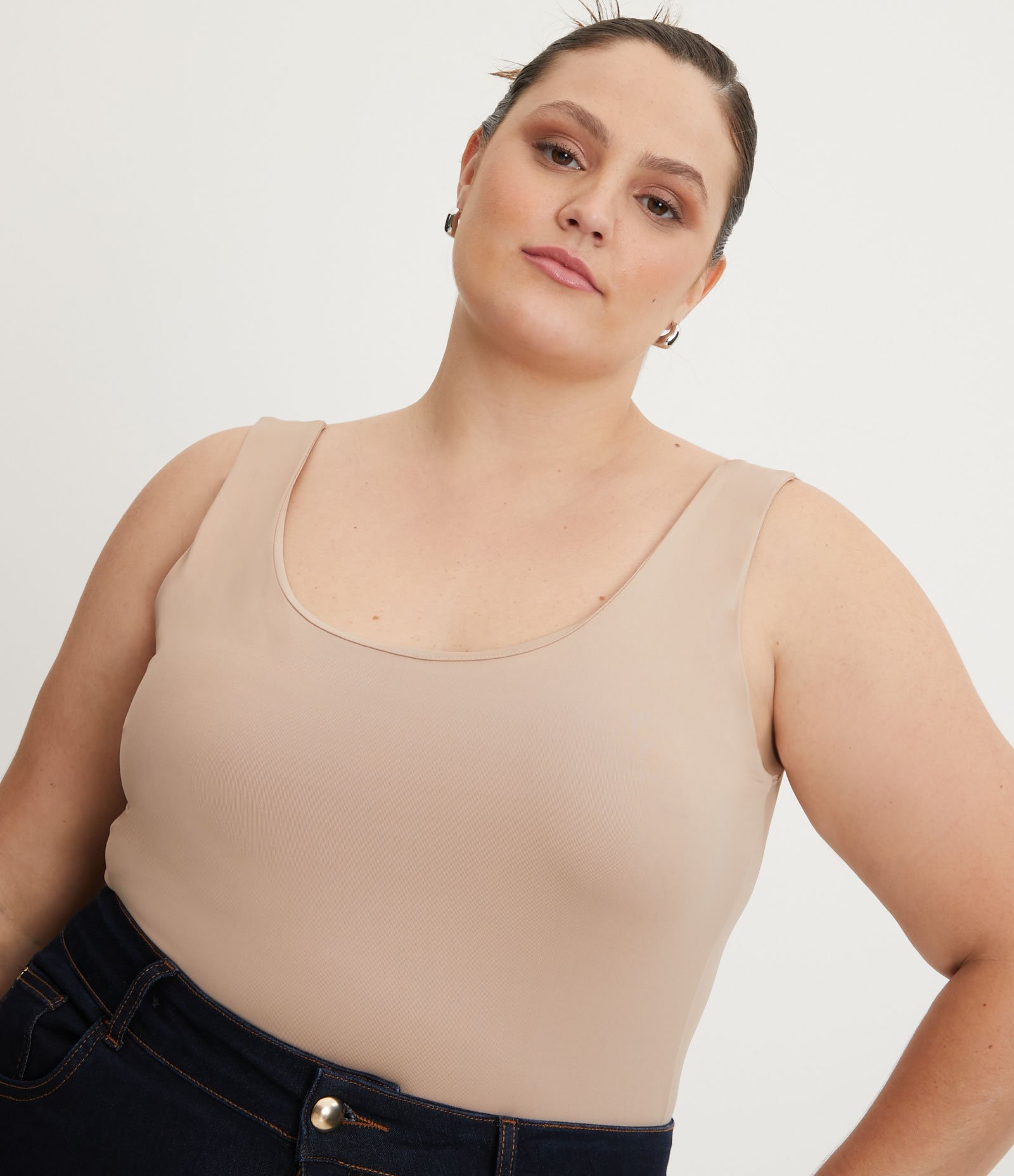Blusa Regata em Poliamida com Alças Largas Curve & Plus Size Bege 4