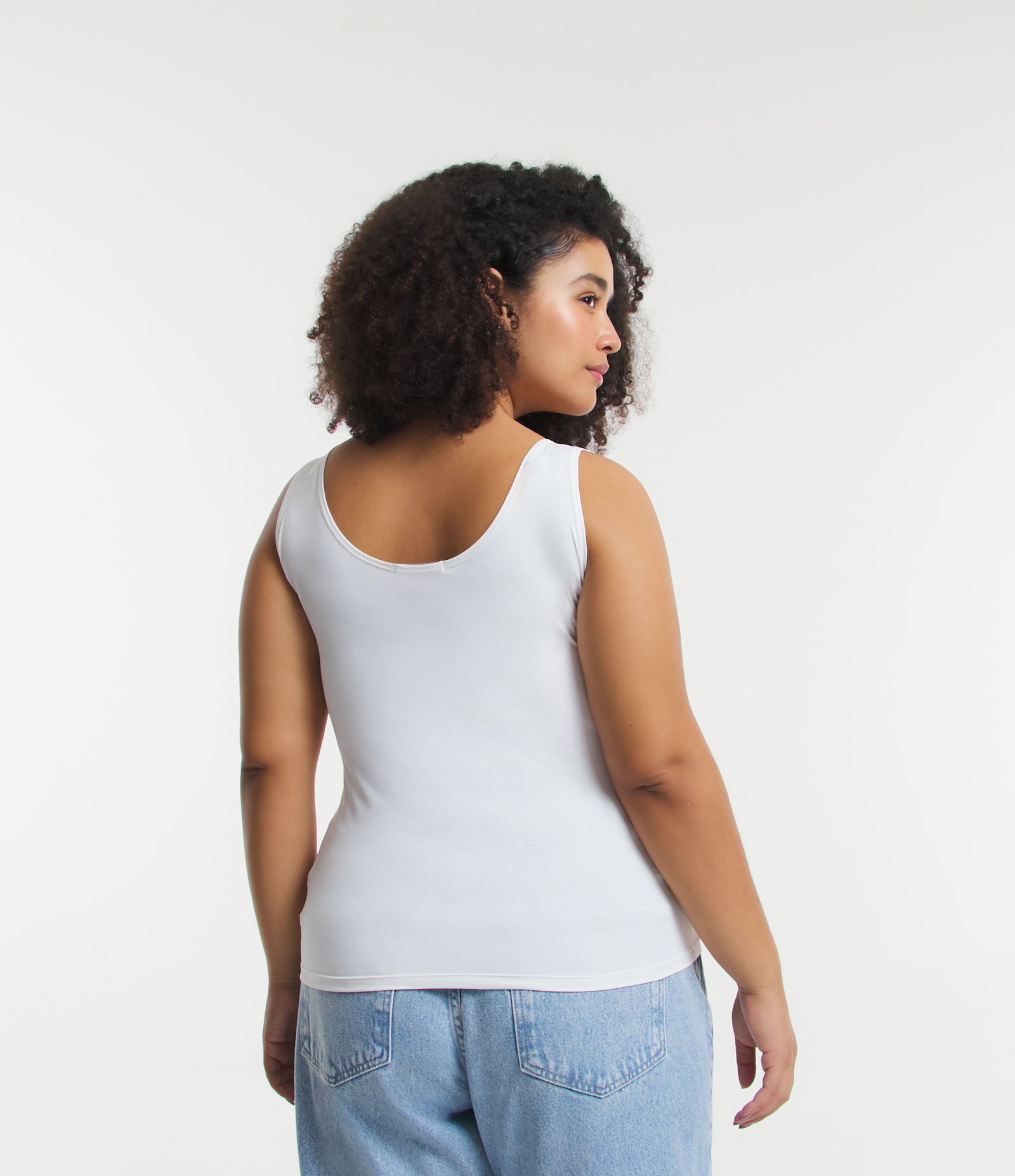 Blusa Regata em Poliamida com Alças Largas Curve & Plus Size Branco 3