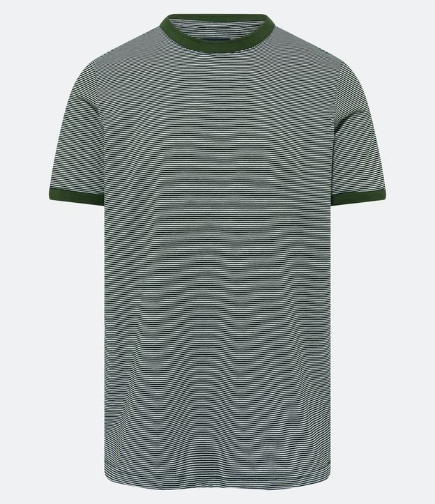 Camiseta Regular com Textura Listrada e Gola Contrastante - Cor: Verde - Tamanho: P