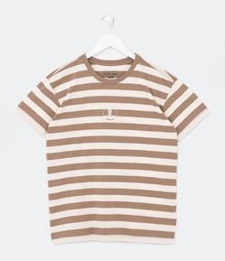 Camiseta Infantil Listrada com Bordadinho Frontal - Tam 5 a 14 anos