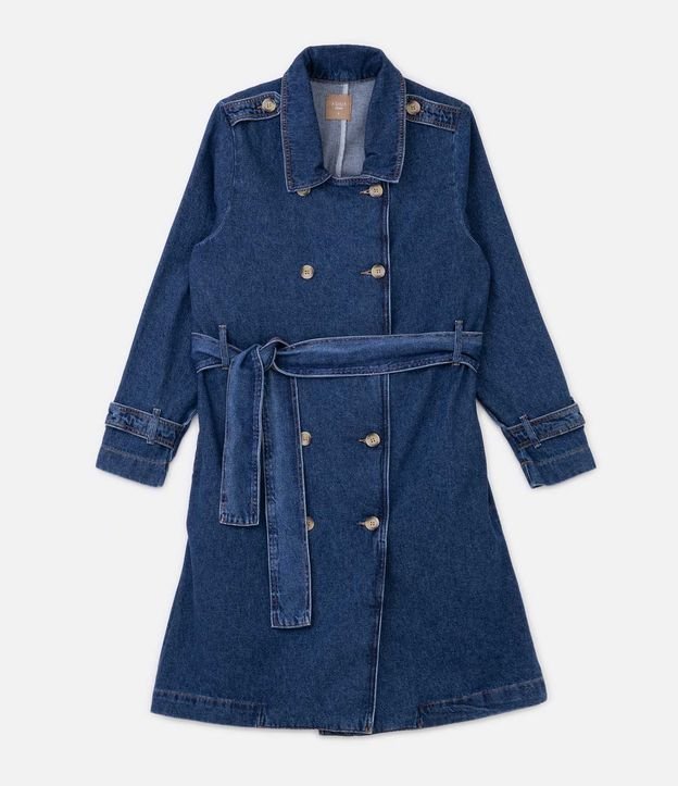 Trench Coat Jeans con Cinturón Curve & Plus Size Azul 5