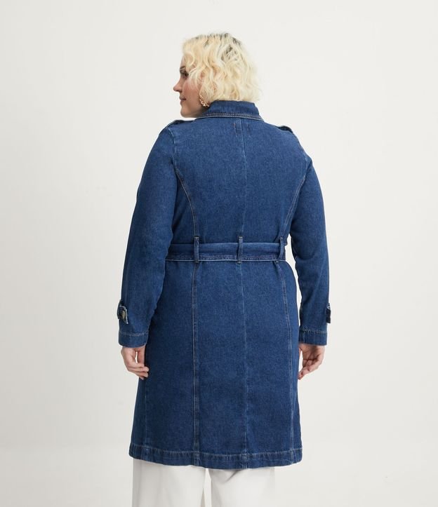 Trench Coat Jeans con Cinturón Curve & Plus Size Azul 3