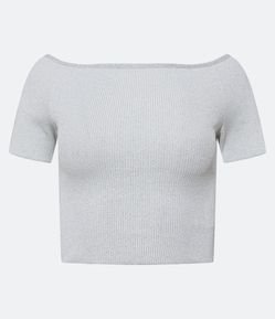 Blusa Cropped em Meia Malha com Decote Ombro a Ombro e Fio Metalizado