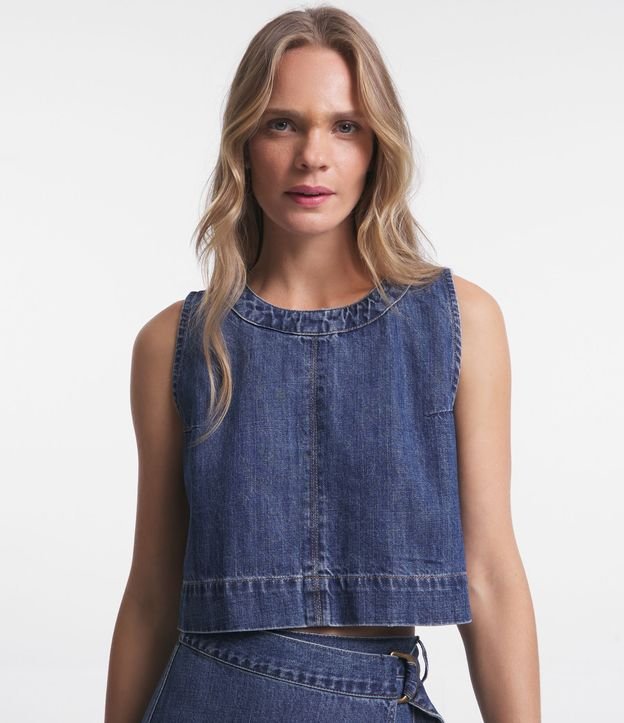 Blusa Cropped Jeans com Zíper nas Costas