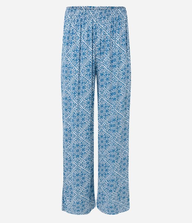 Pijama Longo em Viscolycra com Calça Ampla e Estampa Vista da Janela e Arabescos Branco/ Azul 7