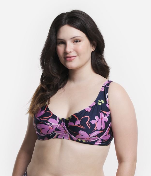 Biquíni Top Meia Taça em Microfibra com Flores Estampadas Curve & Plus Size