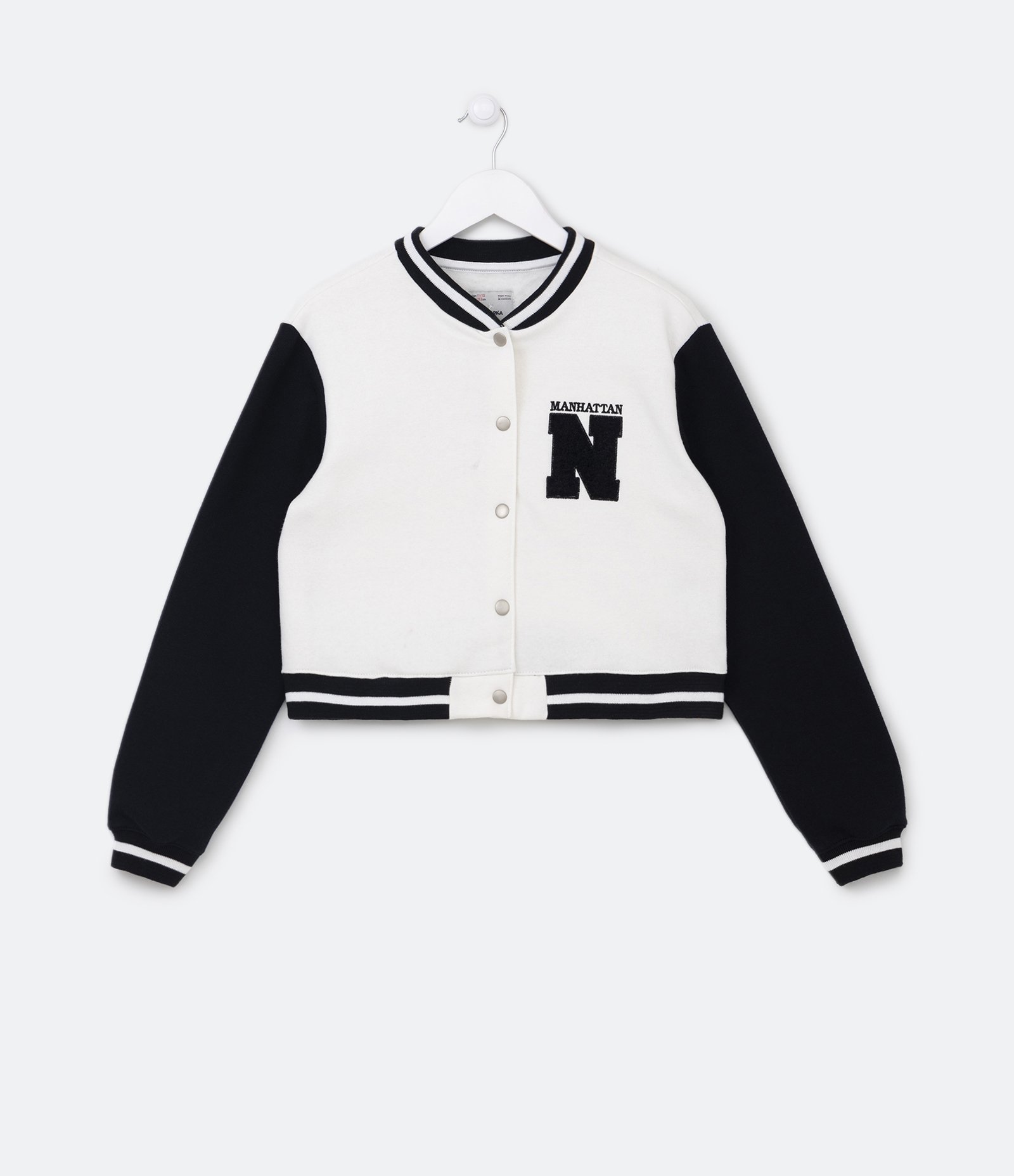 Jaqueta Bomber Infantil com Mangas Contrastantes - Tam 5 a 14 anos Branco/Preto 1