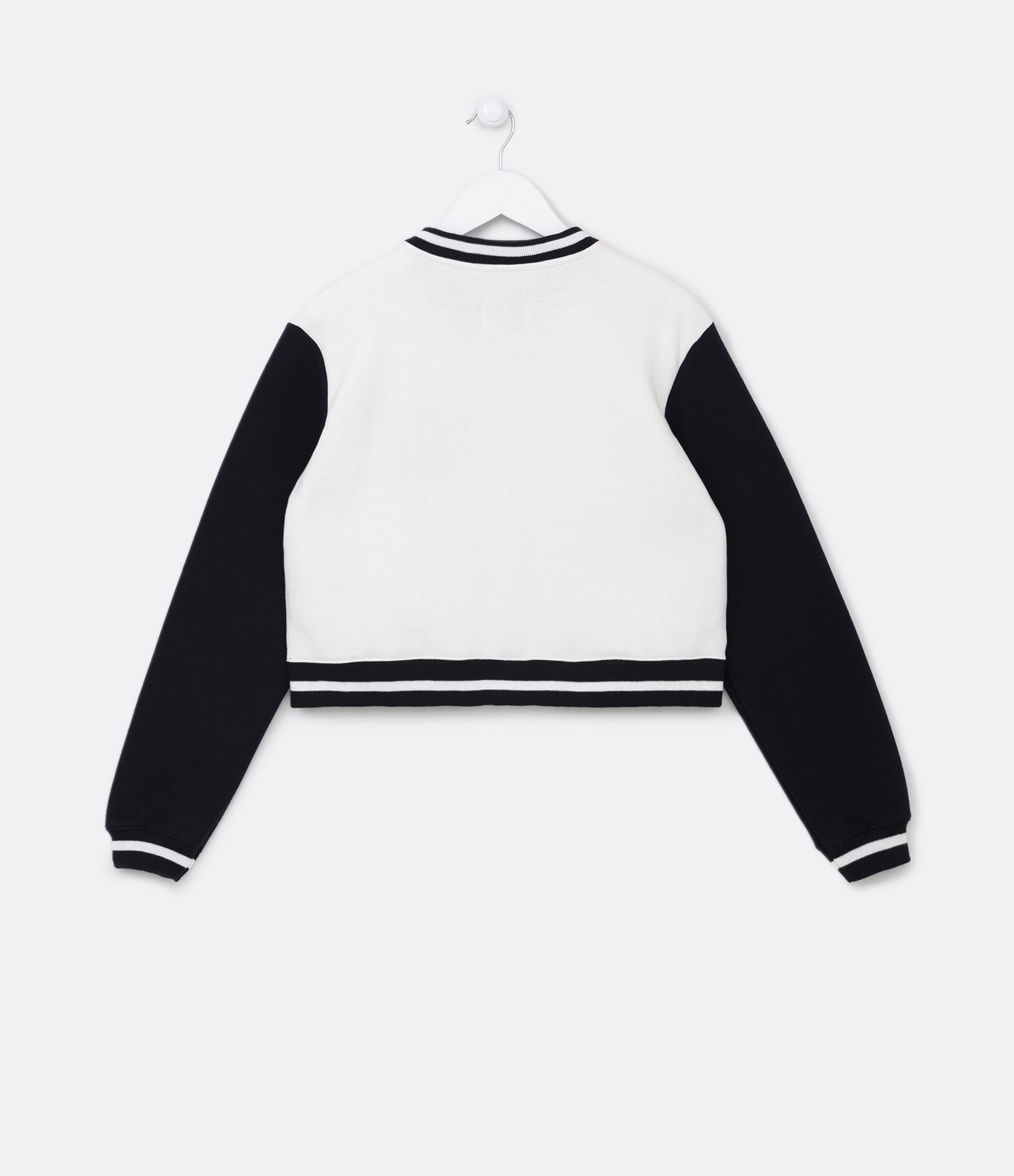 Jaqueta Bomber Infantil com Mangas Contrastantes - Tam 5 a 14 anos Branco/Preto 2