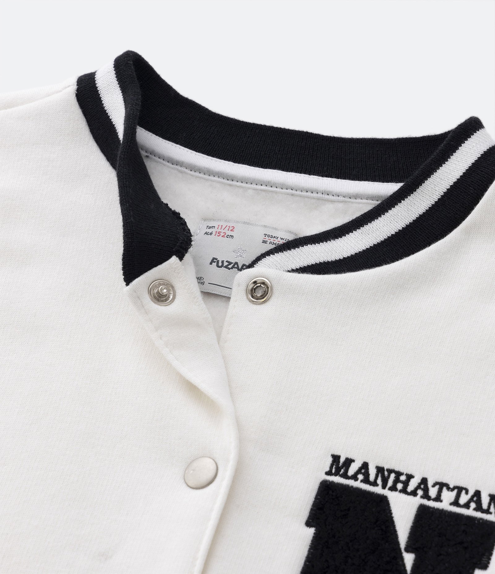 Jaqueta Bomber Infantil com Mangas Contrastantes - Tam 5 a 14 anos Branco/Preto 6