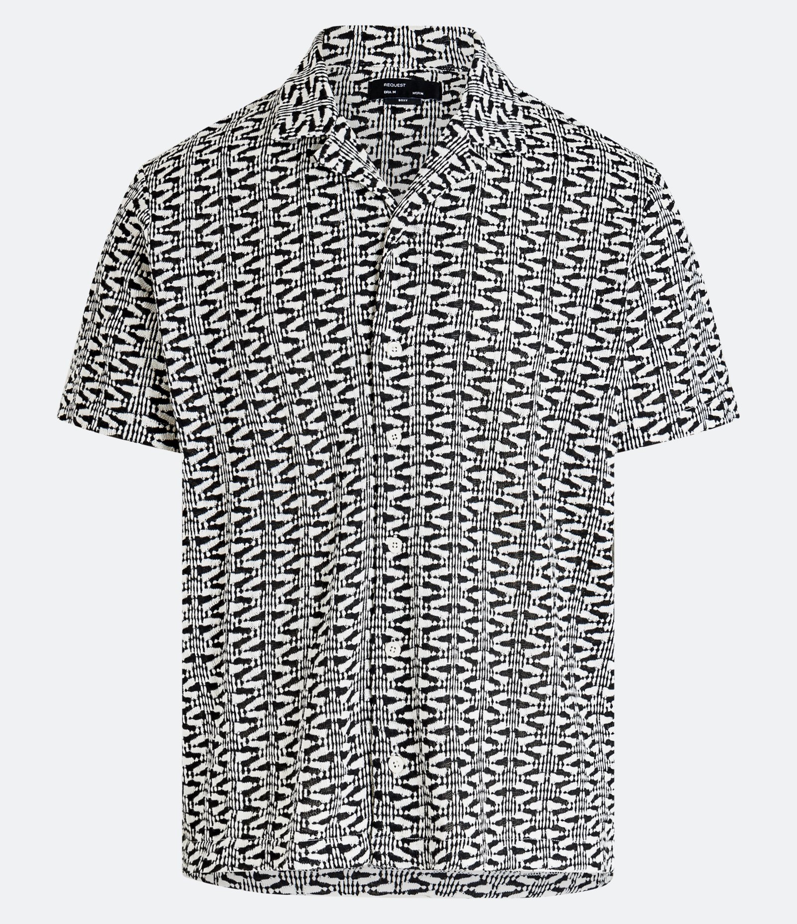 Camisa Boxy em Jacquard com Textura Geométrica Preto/ Branco 7