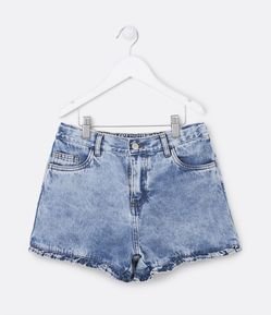 Short Jeans Infantil com Cintura Alta e Estampa Marmorizada - Tam 5 a 14 anos
