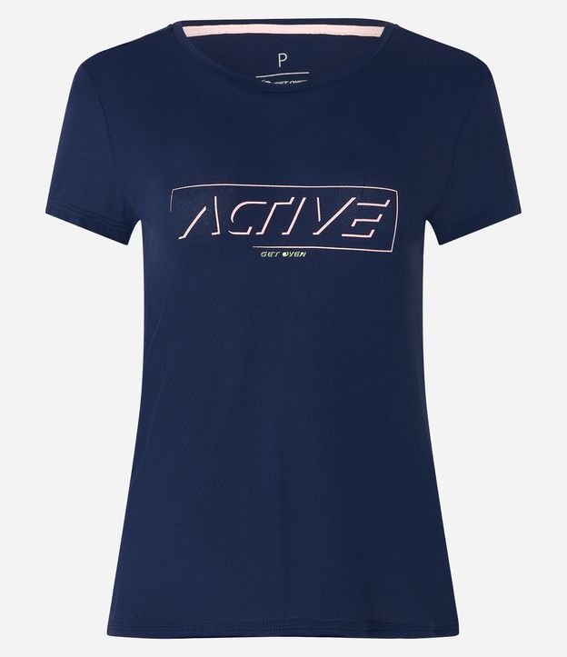 Camiseta Esportiva em Crepe com Estampa Lettering Active Azul 5