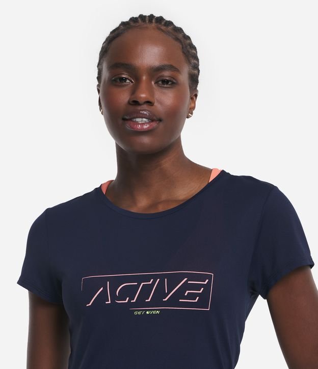 Camiseta Esportiva em Crepe com Estampa Lettering Active Azul 4