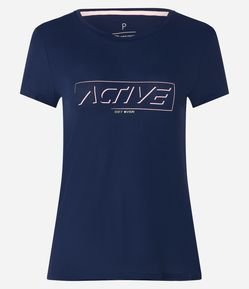 Camiseta Esportiva em Crepe com Estampa Lettering Active