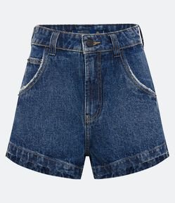 Short Cintura Alta em Jeans com Bolso Diferenciado e Faixa de Brilhos Laterais