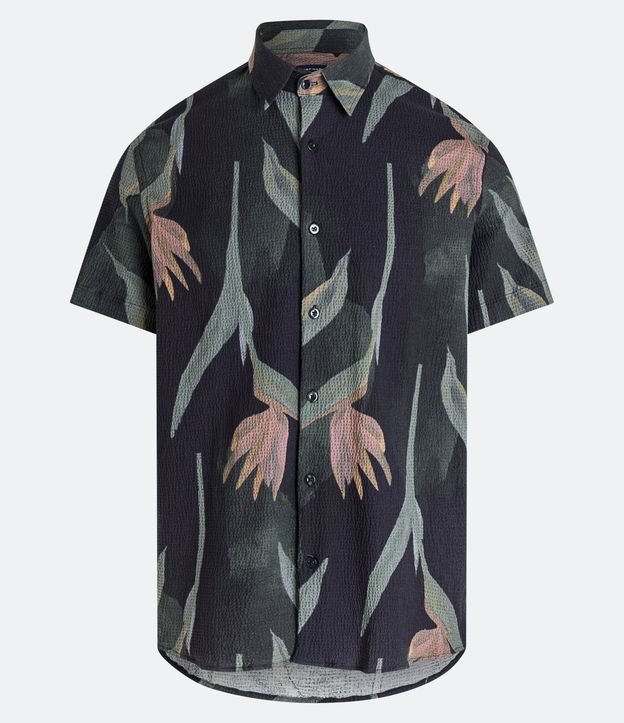 Camisa Regular em Viscolinho com Estampa Floral Preto 6