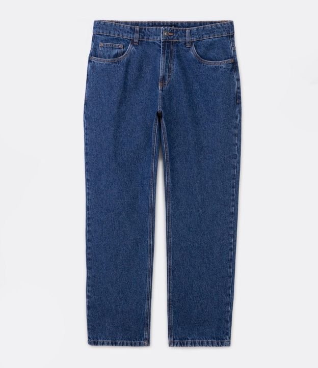 Calça Reta Jeans com Bolsos Azul Médio 6