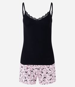 Pijama Short Doll Alcinha em Ribana com Short Estampa Pug