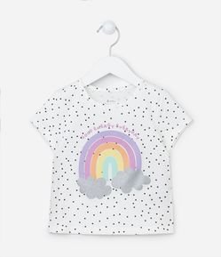 Camiseta Infantil Estampa de Arco-Íris com Glitter - Tam 1 a 5 Anos