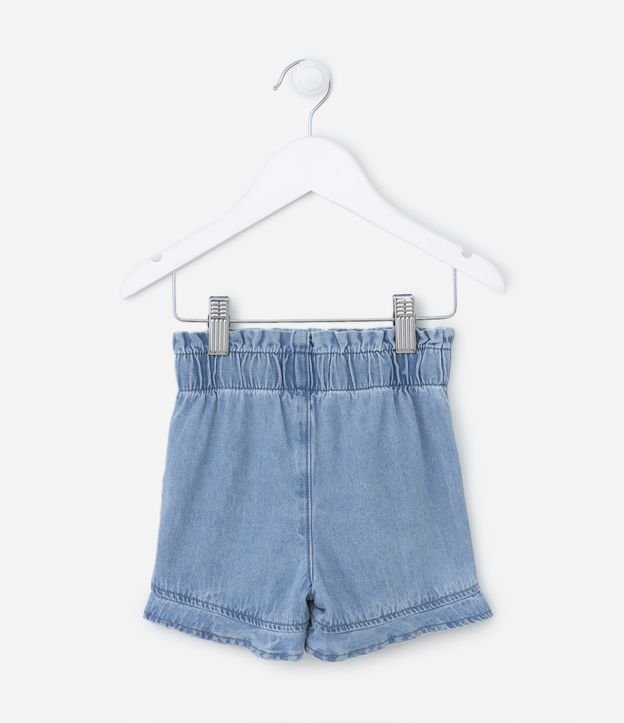 Short Jeans Infantil com Cintura Larga Elástica e Babadinho na Barra - Tam 1 a 5 anos Azul 2
