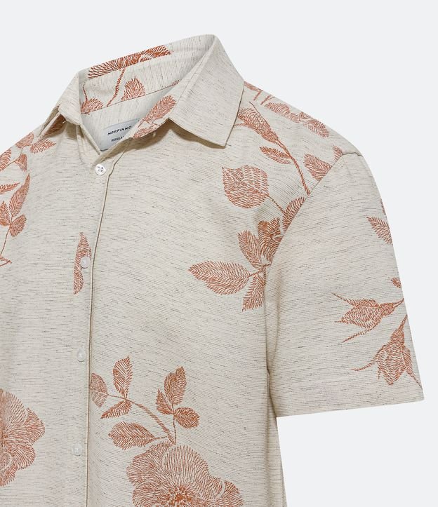 Camisa Regular em Tricoline com Bordado Floral Bege 7