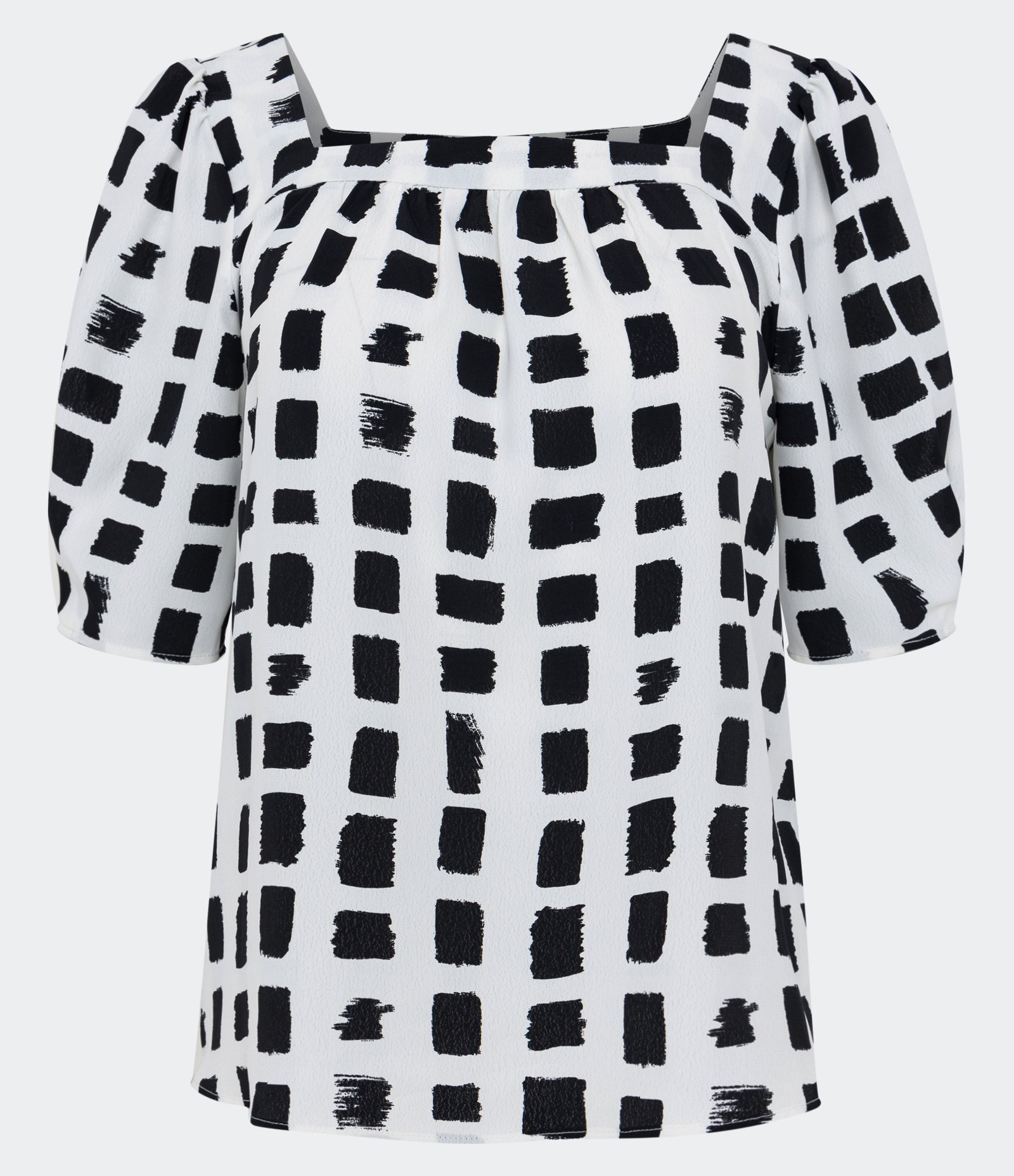 Blusa em Crepe com Decote Quadrado e Estampado Geométrico Off White 1