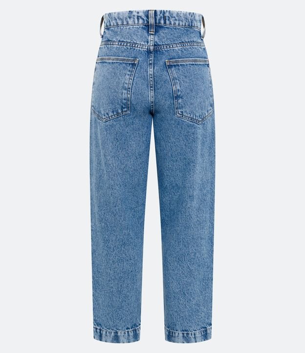 Calça Reta Cintura Alta em Jeans com Bolsos e Brilho Aplicado Azul 5
