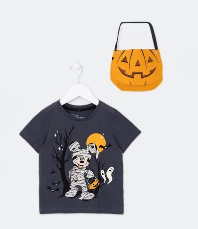 Camiseta Infantil Interativa com Estampa Capa e Máscara do Drácula - Tam 5  a 12 Anos Preto