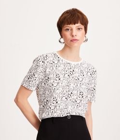 Blusa em Viscose com Manga Curta e Estampa Pets