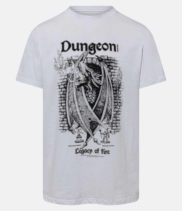 Camiseta Regular em Meia Malha com Estampa de Dragão Dungeon Branco 5