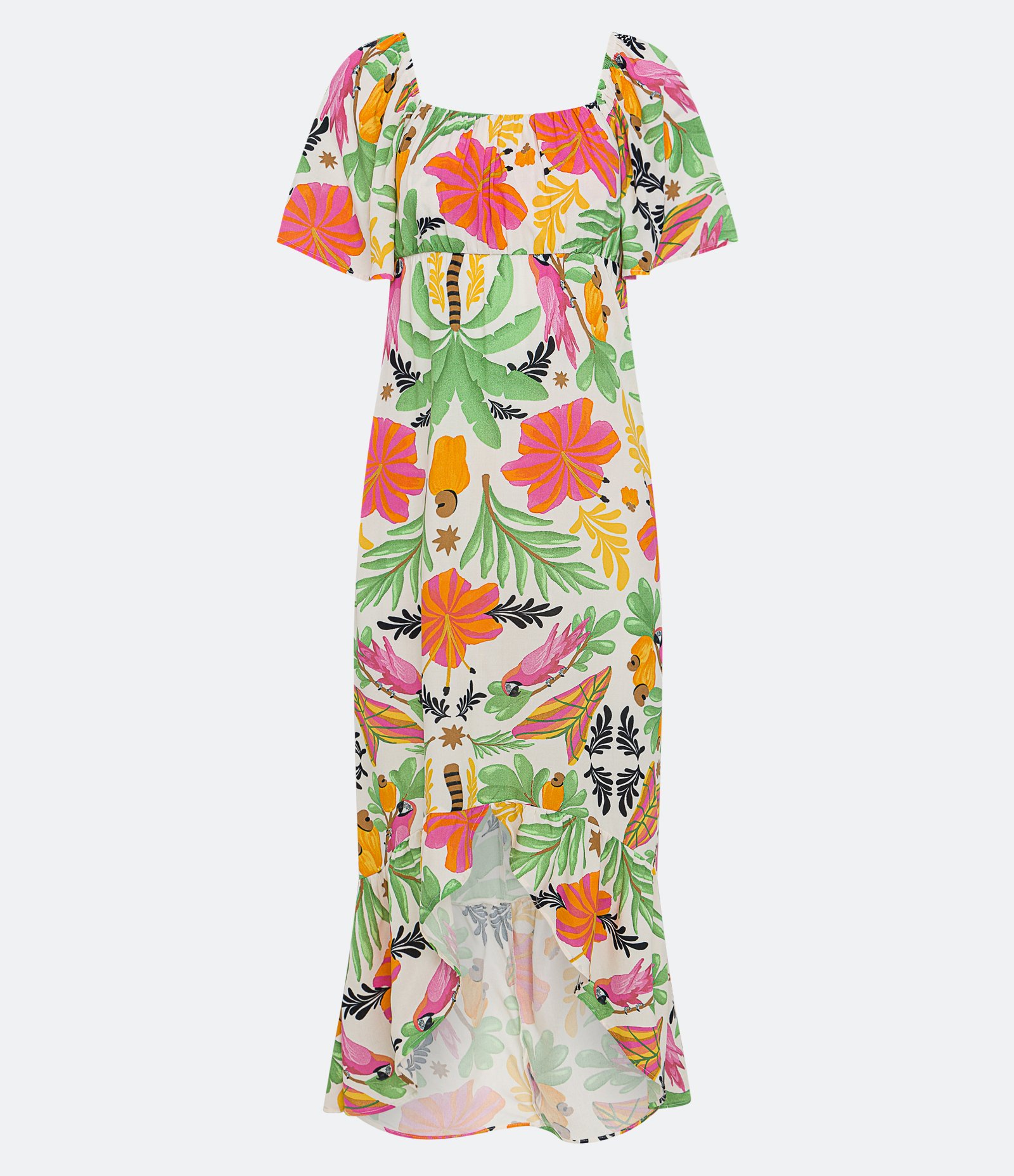 Vestido New Midi em Viscose com Estampa Tropical Multicores 5