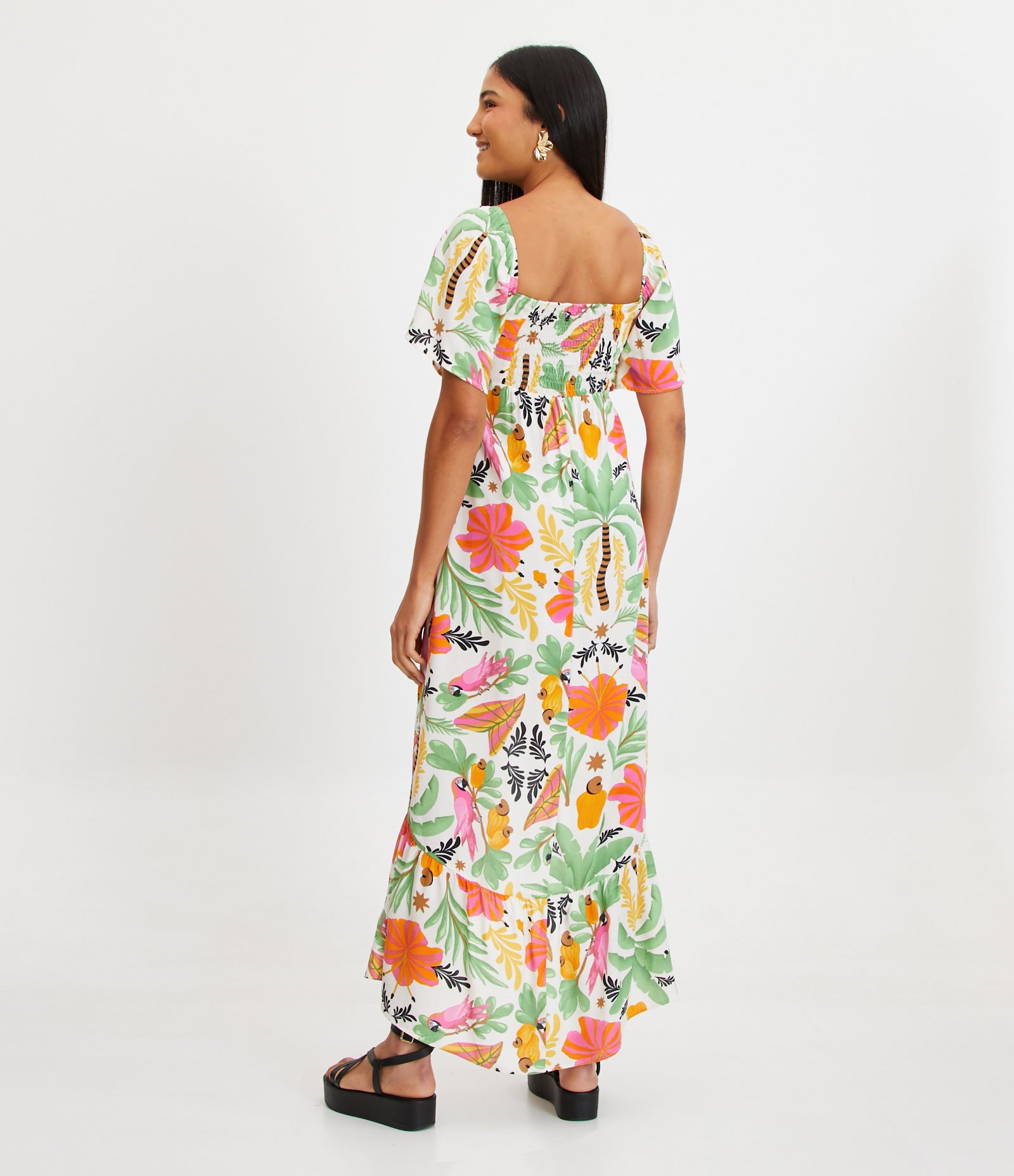 Vestido New Midi em Viscose com Estampa Tropical Multicores 2