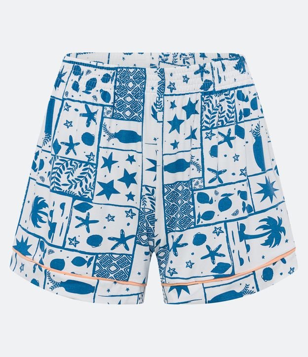 Pijama Americano Curto em Viscolycra com Estampa Tropical Branco/ Azul 7