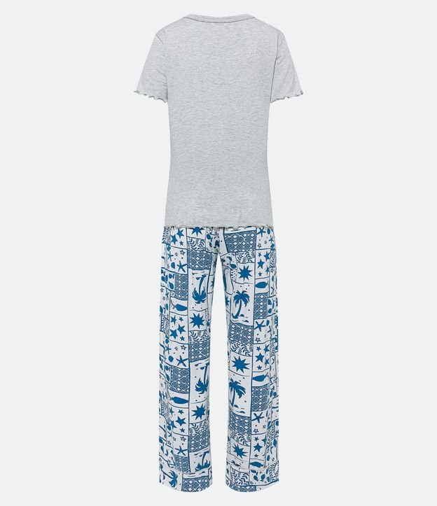 Pijama Largo en Viscolycra con Blusa Acanalada y Pantalón Estampado de Peces Gris 6