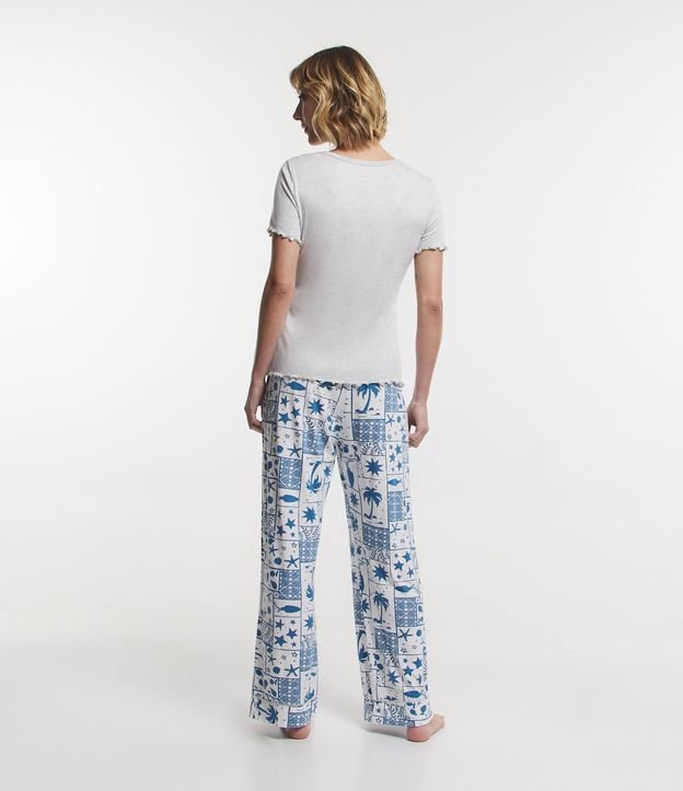 Pijama Largo en Viscolycra con Blusa Acanalada y Pantalón Estampado de Peces Gris 2