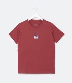 Camiseta Infantil com Estampa de Praia e Lettering Bordado - Tam 5 a 14 Anos