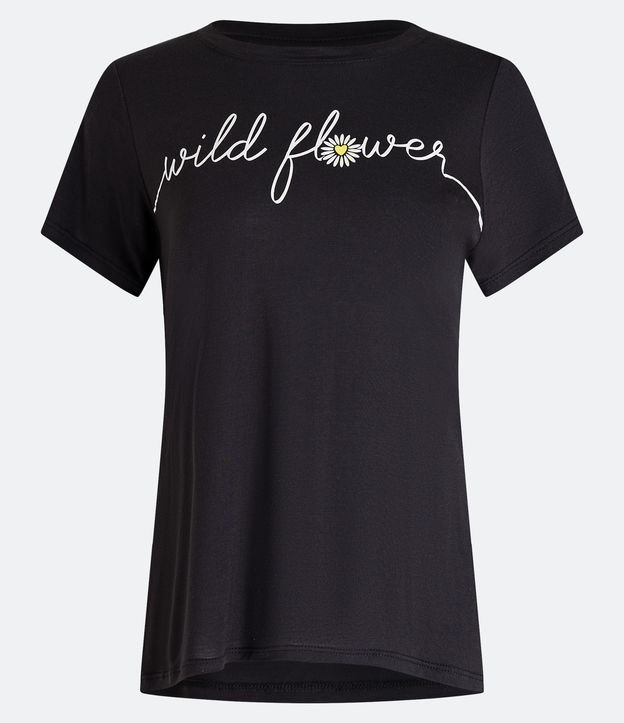 Camiseta Manga Curta em Meia Malha com Lettering Wild Flower Preto 5