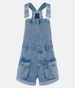 Jardineira Curta em Jeans com Bolso Cargo