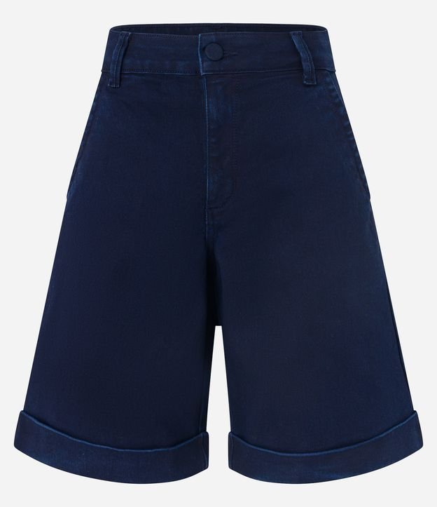Bermuda Jeans Cintura Alta com Barra Dobrada Azul Escuro 5