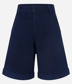 Bermuda Jeans Cintura Alta com Barra Dobrada