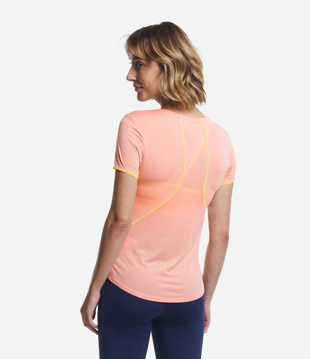 Camiseta Esportiva Manga Curta em Microfibra com Viés Contrastante Laranja 3
