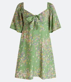 Vestido em Viscose com Laço no Busto e Estampa Floral