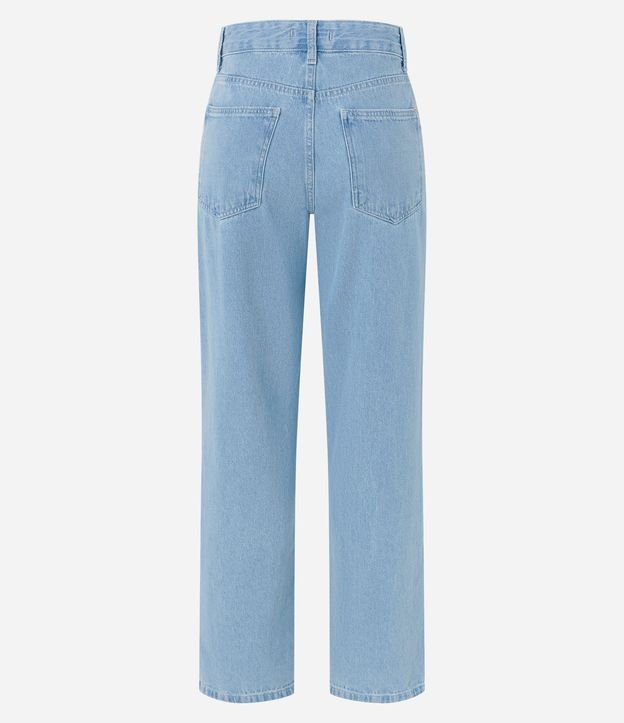 Calça Reta Cintura Alta em Jeans com Bolsos e Fenda Azul 6