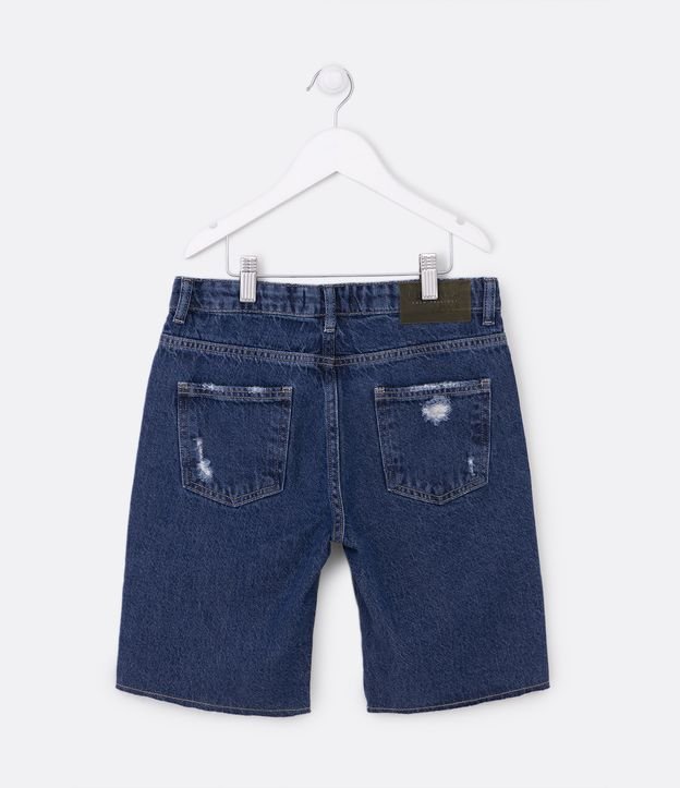 Bermuda Infantil em Jeans com Puídos e Barra Corte a Fio - Tam 5 a 14 Anos Azul 2