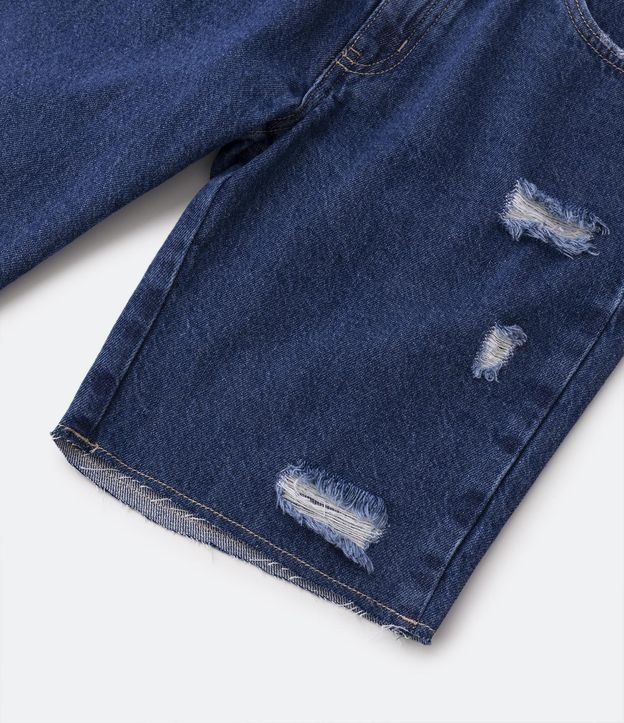 Bermuda Infantil em Jeans com Puídos e Barra Corte a Fio - Tam 5 a 14 Anos Azul 3