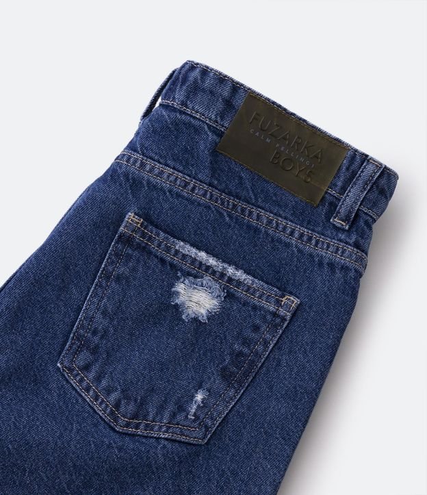 Bermuda Infantil em Jeans com Puídos e Barra Corte a Fio - Tam 5 a 14 Anos Azul 4