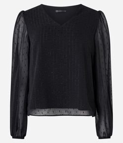 Blusa Manga Bufante em Chiffon com Fio Metalizado